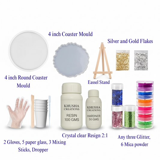 KHUSHA CREATIONS DIY Resin Coaster Making Kit for Beginners| Resin Art Craft Set for Kids & Adults