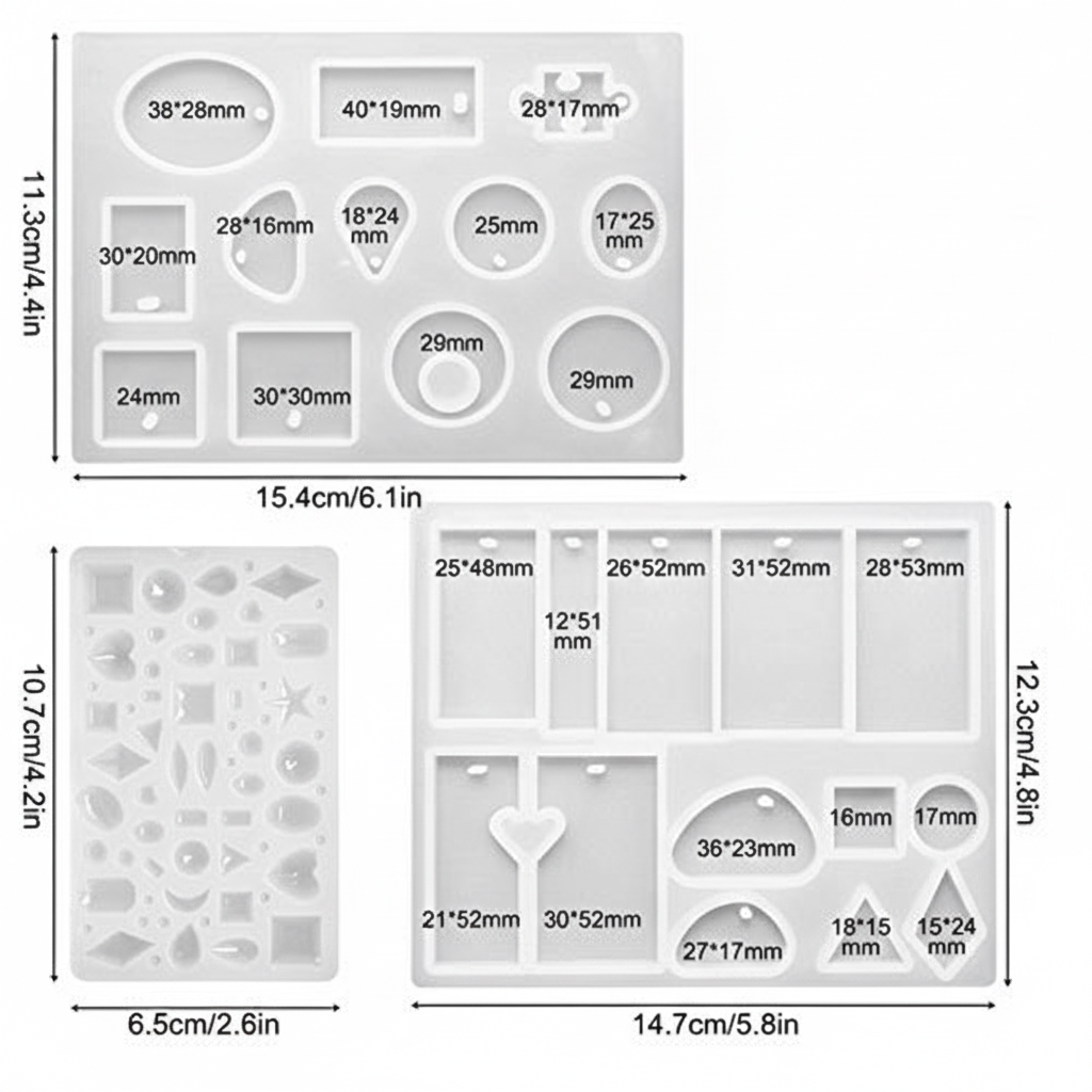 KHUSHA CREATIONS Resin Art Mould Set, 3 Pieces, DIY Jewellery Making Kit with Keychains Pendant Casting Moulds