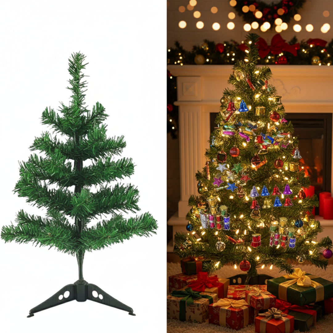 2 Feet Artificial Christmas Tree Decoration Set with 40 Ornaments & LED Cork Light – Complete Mini Xmas Tree Décor for Home, Office & Party