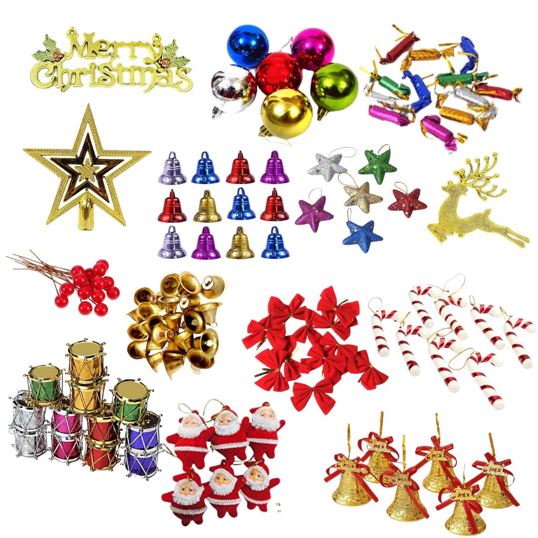 Premium Christmas Decoration Ornaments Set – Available in 50 / 70 / 100 Pieces