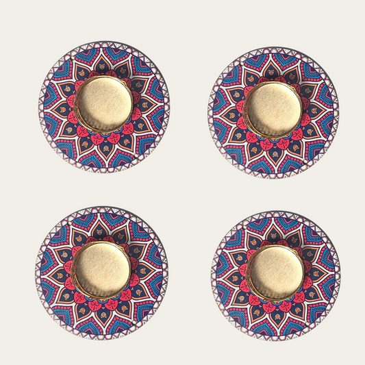 Blue Mandala Tealight Holder Diya Set of 2 & 4 | Decorative Candle Holders for Festivals