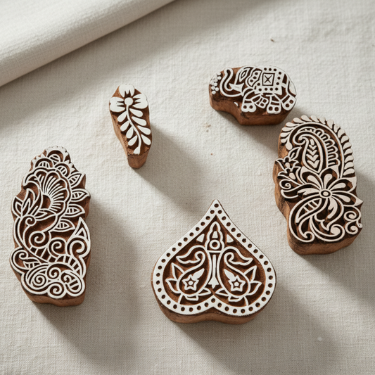 KHUSHA CREATIONS Wooden Blocks – Hand Carved Fabric Printing & Henna Craft Blocks (Pack of 4)