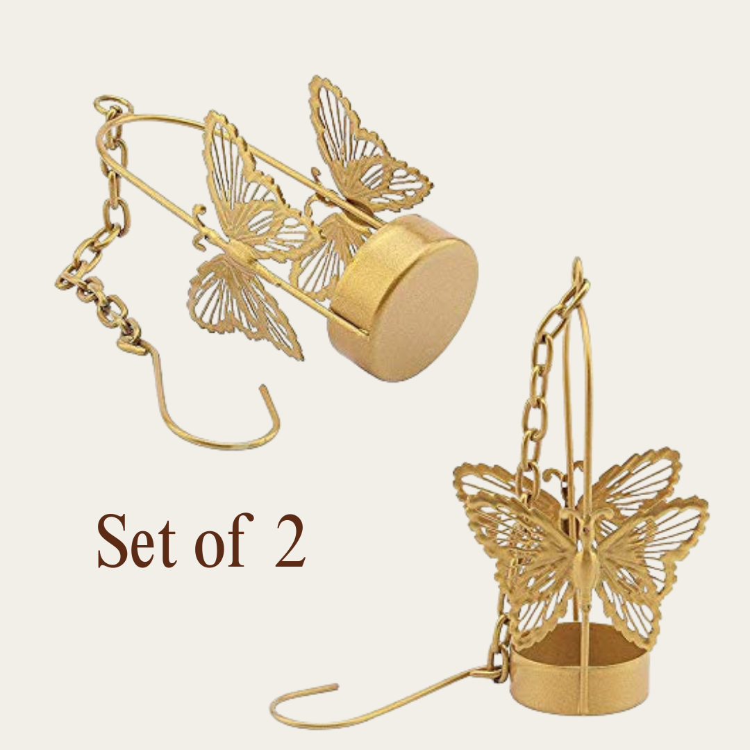 Set of 2 Butterfly Hanging Tealight Candle Holders for Home & Festive Décor