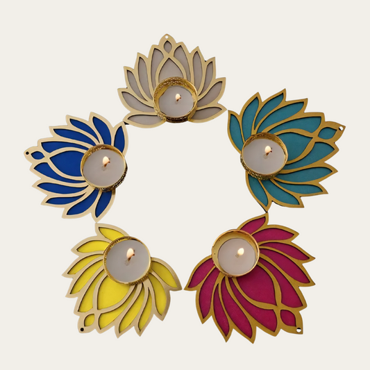 Set of 5 Lotus Tealight Holder Decorative Diyas for Diwali & Home Decoration