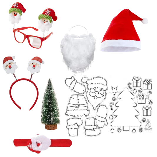 Kids Christmas Santa Accessory Kit – Cap, Beard, Goggles, Headband, Wristbands & Activity Sheet