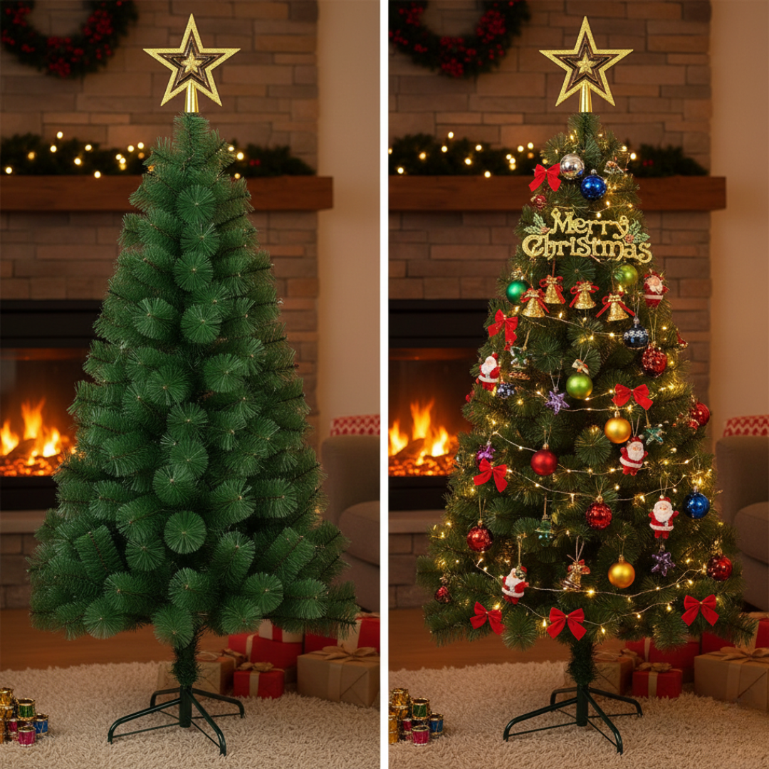 4FT Artificial Christmas Tree with  Decoration Ornaments | Full Decoration Combo Set for Home, Office, School, Shops & Christmas Party